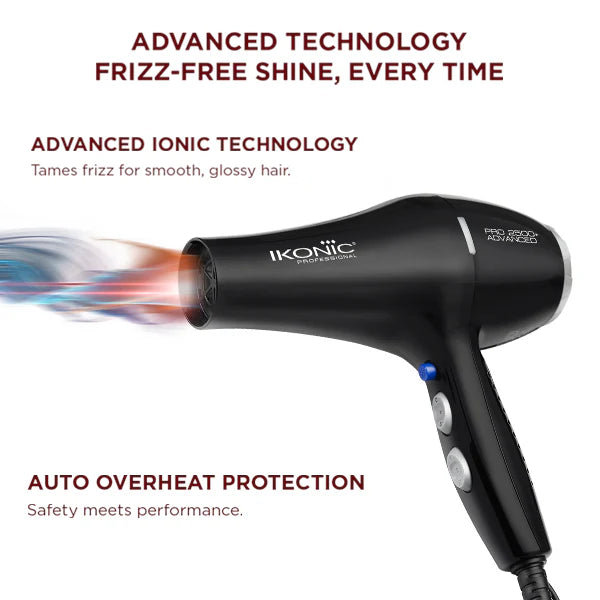Ikonic Pro 2500 Black Hair Dryer delivering powerful airflow for fast professional drying