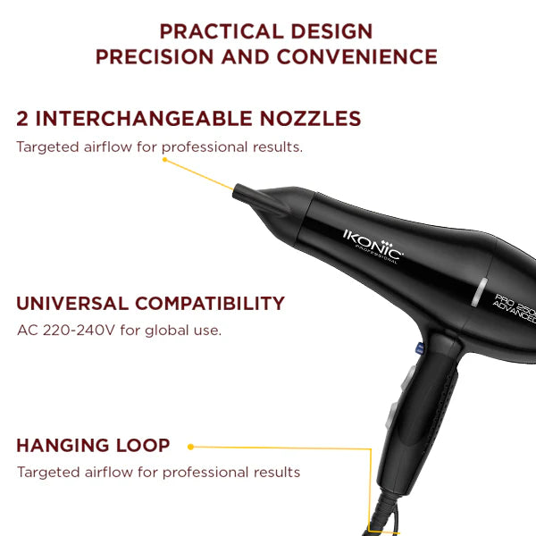 Ikonic Pro 2500 Black Hair Dryer delivering powerful airflow for fast professional drying