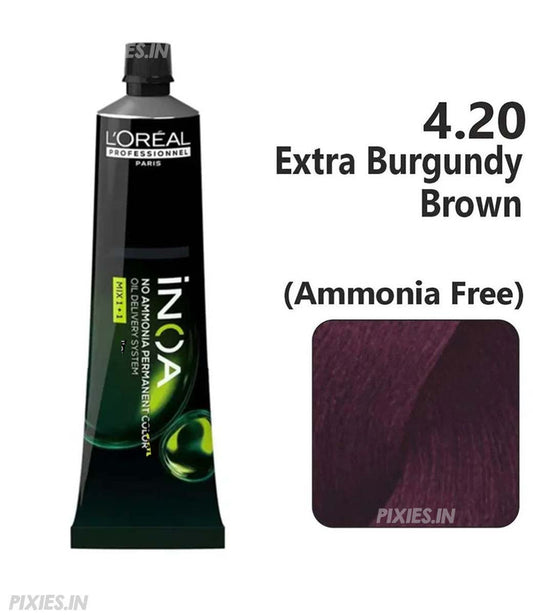 L'Oreal Professionnel Paris Inoa 4.20 Ammonia-Free Hair Colour(Extra Burgendy Brown)|60 gms|MRP 565
