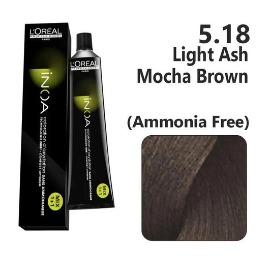 L'Oreal Professionnel Paris Inoa 5.18 Ammonia-Free Hair Colour -Light Ash Mocha Brown|60 gms|MRP 565