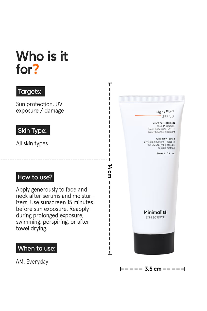 Minimalist Light Fluid SPF 50 Face Sunscreen PA++++|50ml|MRP 499