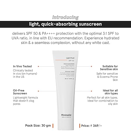 Minimalist Light Fluid SPF 50 Face Sunscreen|30ml|MRP 349