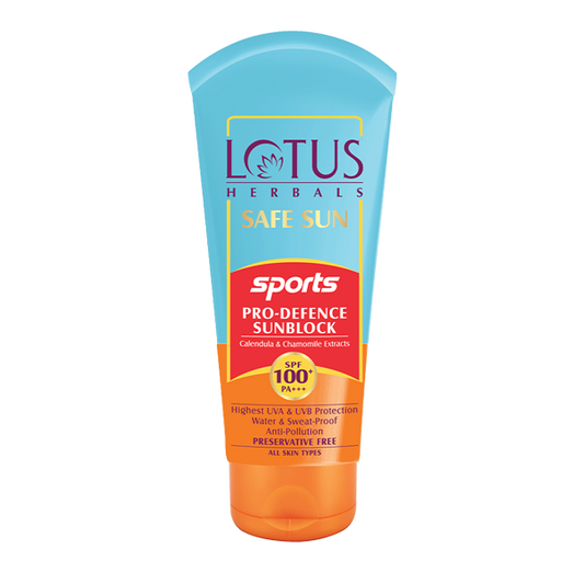 Lotus Herbals Safe Sun Sports Pro-Defence Sunblock, sunscreen, SPF 100+, sweat-resistant finish