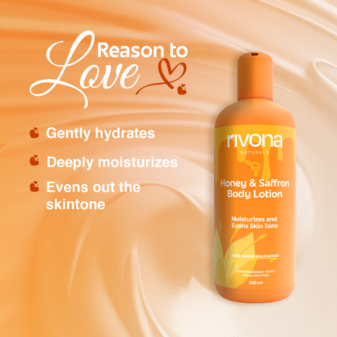 Rivona Honey Saffron Body Lotion, brightening body care, nourishing skin lotion