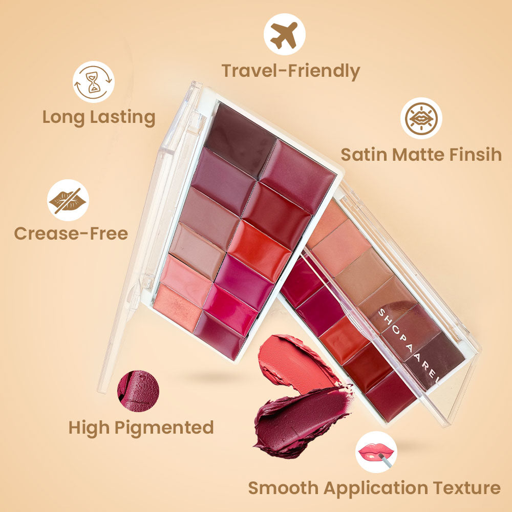 Shopaarel Rich Color Lip Palette 19.2 gms | Highly Pigmented Lip Shades