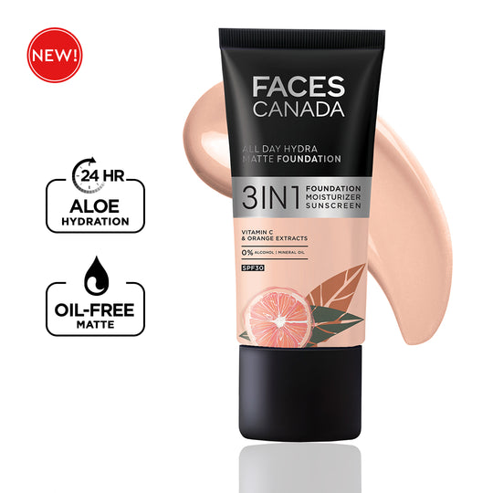 Faces Canada 3in1 All Day Hydra Matte Foundation  - Rose Ivory 011|25 ml|MRP 549