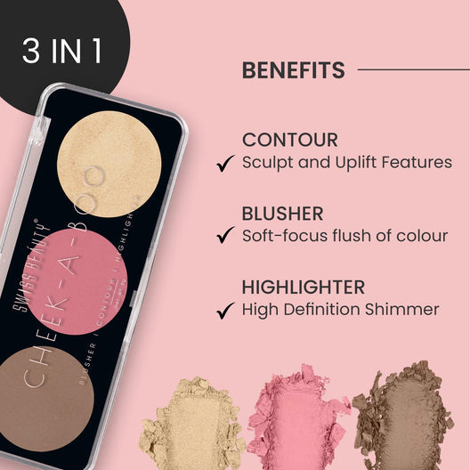 Swiss Beauty Cheek-A-Boo 3-in-1 Face Palette with Blusher , Contour and Highlighter 01|8 gms|MRP 349