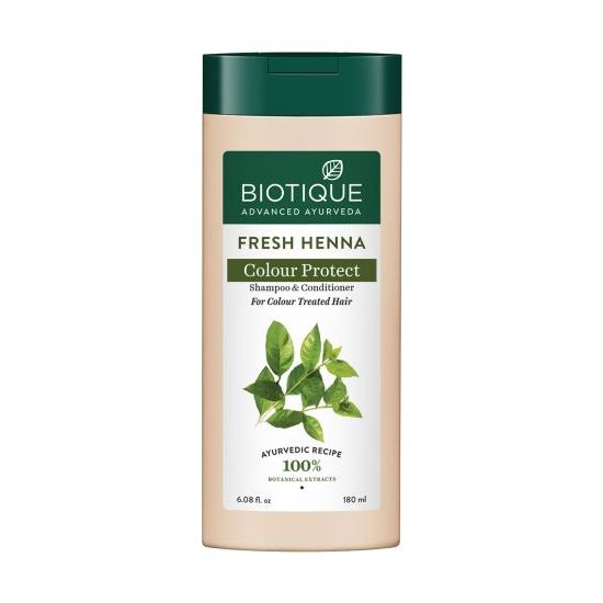 Biotique Fresh Henna Colour Protect Shampoo & Conditioner 180ml bottle for natural care and color-treated hair protection