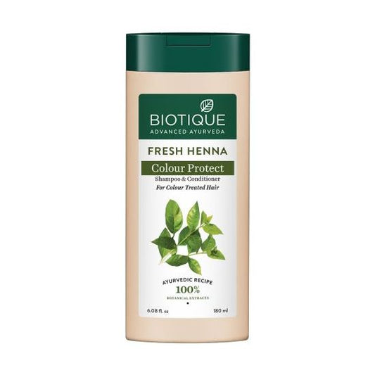 Biotique Fresh Henna Colour Protect Shampoo & Conditioner 180ml bottle for natural care and color-treated hair protection