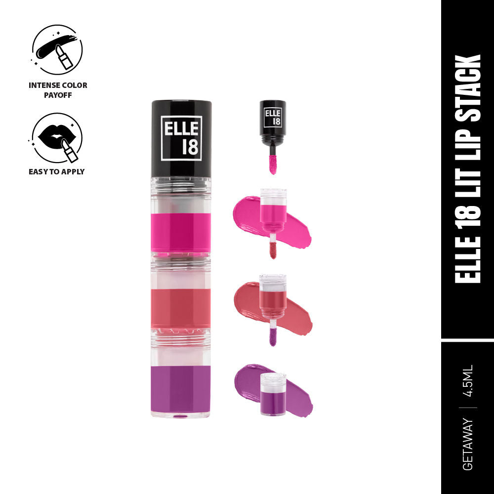 Elle 18 Lit Lip Stack 3-in-1 Liquid Lipstick ï¿½ Road Trip|4.5 ml|MRP 275