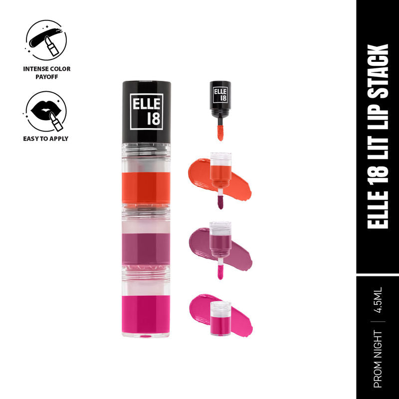 Elle 18 Lit Lip Stack 3-in-1 Liquid Lipstick ï¿½ Prom Night|4.5 ml|MRP 275