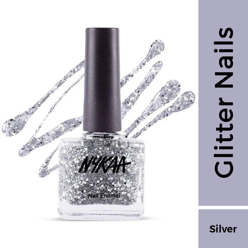 Nykaa Star Studded Glitter Coat Nail Enamel Polish - Silver Snow 227|9 ml|MRP 249