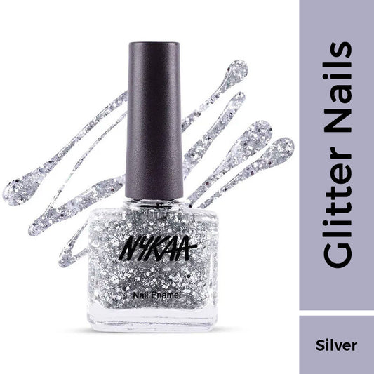 Nykaa Star Studded Glitter Coat Nail Enamel Polish - Silver Snow 227|9 ml|MRP 249