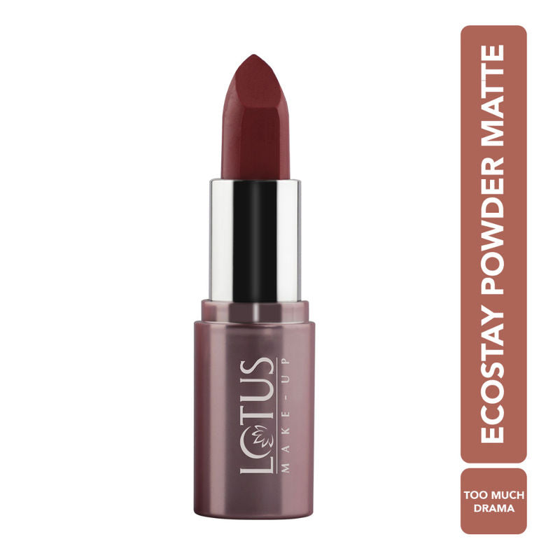 Lotus Make Up Ecostay Powder Matte Lipstick - PM02 Too Much DraMa|4.2 gms|MRP 595