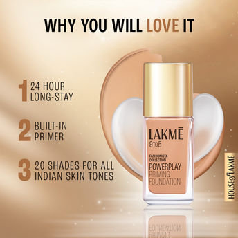 Lakmï¿½ 9to5 Powerplay Priming Liquid Foundation ï¿½ W180 Warm Natural|25 ml|MRP 699