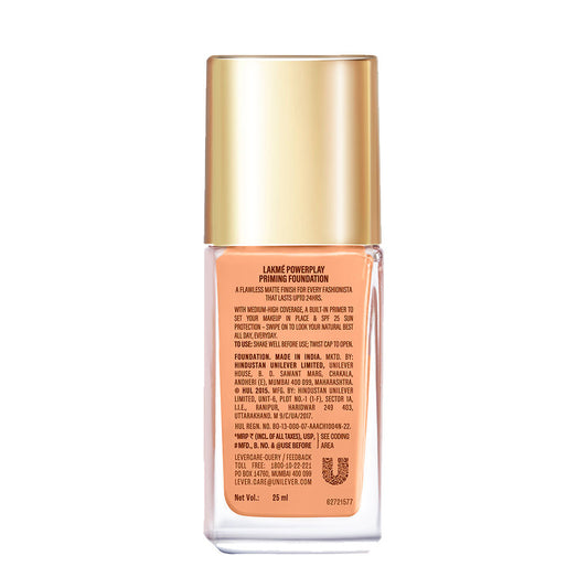 Lakmï¿½ 9to5 Powerplay Priming Liquid Foundation ï¿½ W160 Warm Sand|25 ml|MRP 699