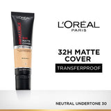 L�Or�al 32H Matte Cover Liquid Foundation � 30 Neutral Undertone|30 ml|MRP 899