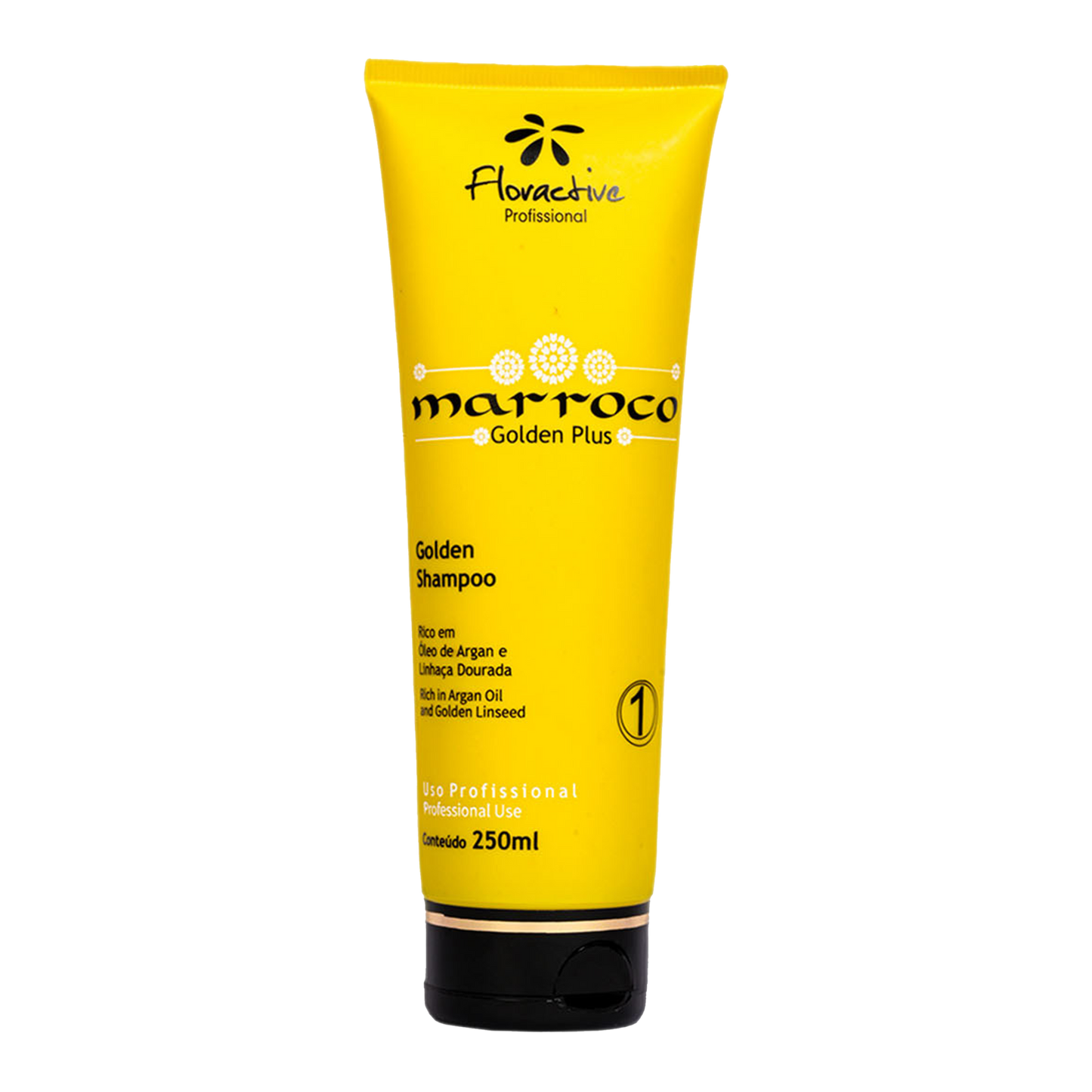 Floractive Marroco Golden Shampoo (250 ml) with professional hydrating and nourishing formula for dry and damaged hair.