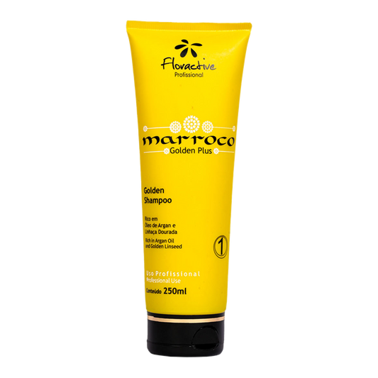 Floractive Marroco Golden Shampoo (250 ml) with professional hydrating and nourishing formula for dry and damaged hair.