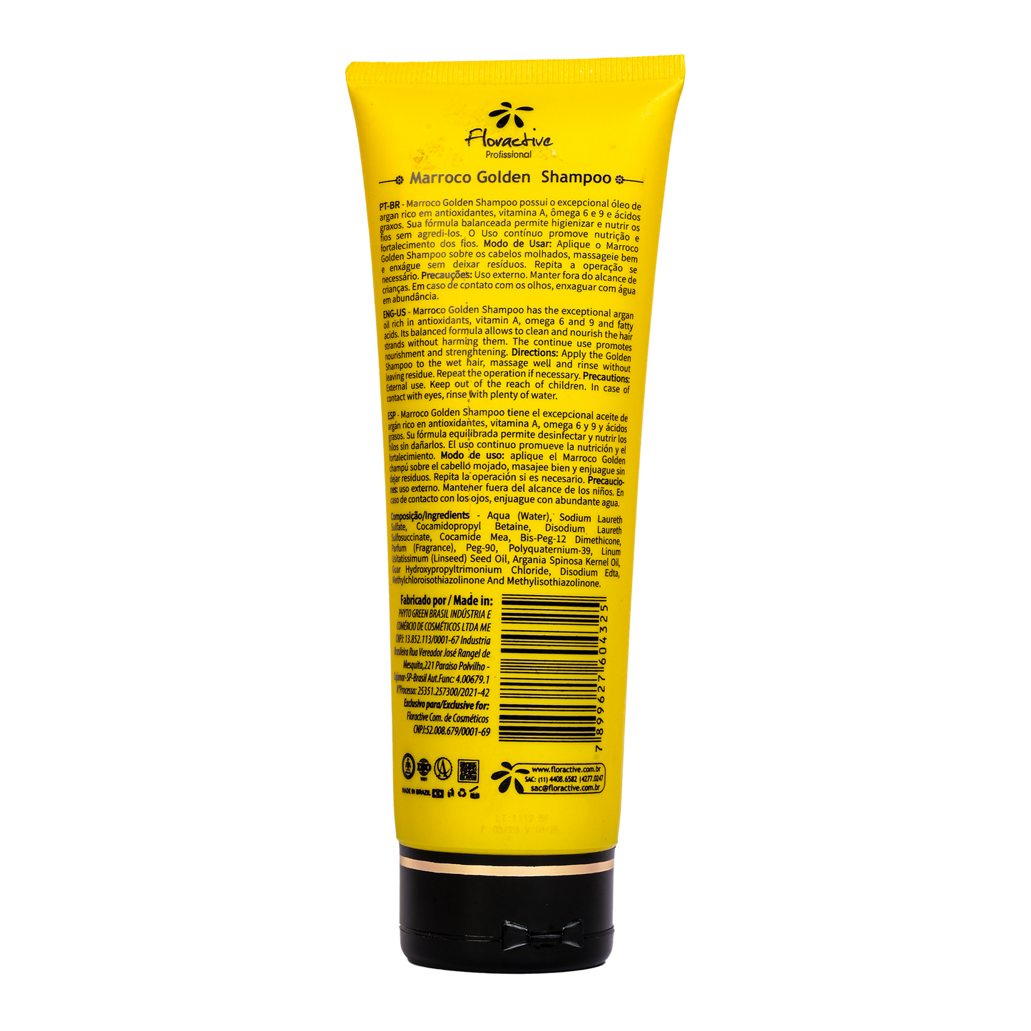 Floractive Marroco Golden Shampoo (250 ml) with professional hydrating and nourishing formula for dry and damaged hair.