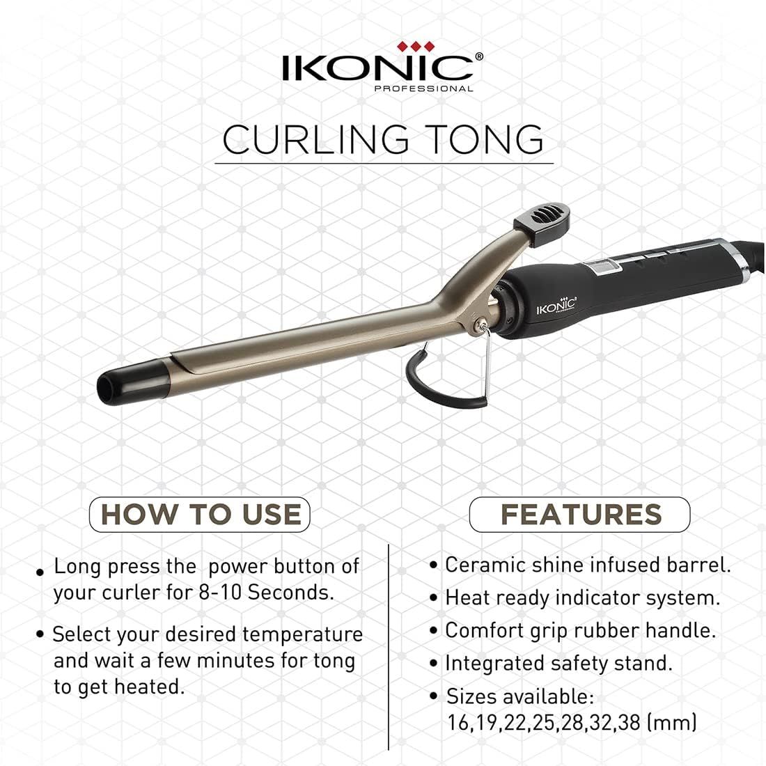 Ikonic Professional Curling Tong CT-22, a salon-grade hair styling tool with a 22 mm ceramic barrel.