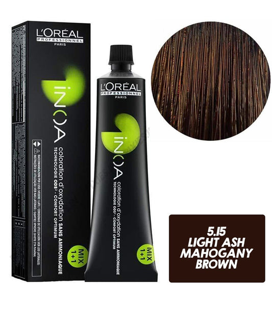L'Oreal Professionnel Paris Inoa 5.15 Ammonia-Free Hair Colour(Light Ash Mahogany Brown)|60 gms|MRP 565