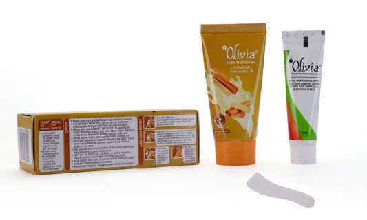 Olivia Sandal Hair Remover Cream, sandalwood hair removal care, smooth skin feel, calming depilatory