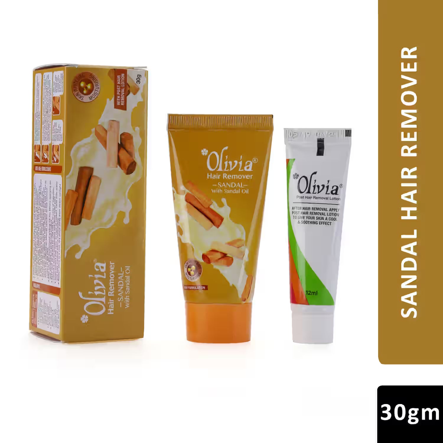 Olivia Sandal Hair Remover Cream, sandalwood hair removal care, smooth skin feel, calming depilatory