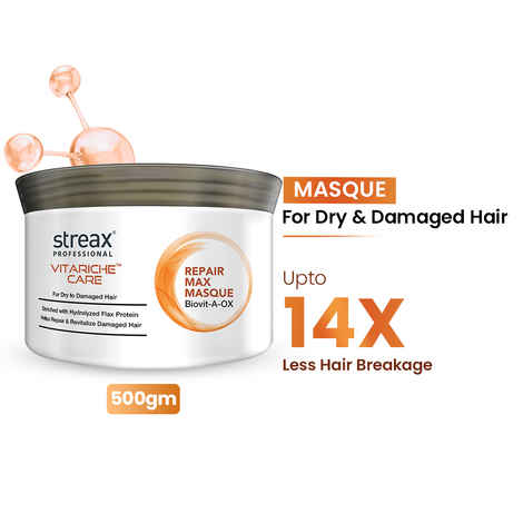 Streax Professional Vitariche Care Repairs & Revitalizes Damaged Hair Repair Max Masque|500 gms|MRP 530