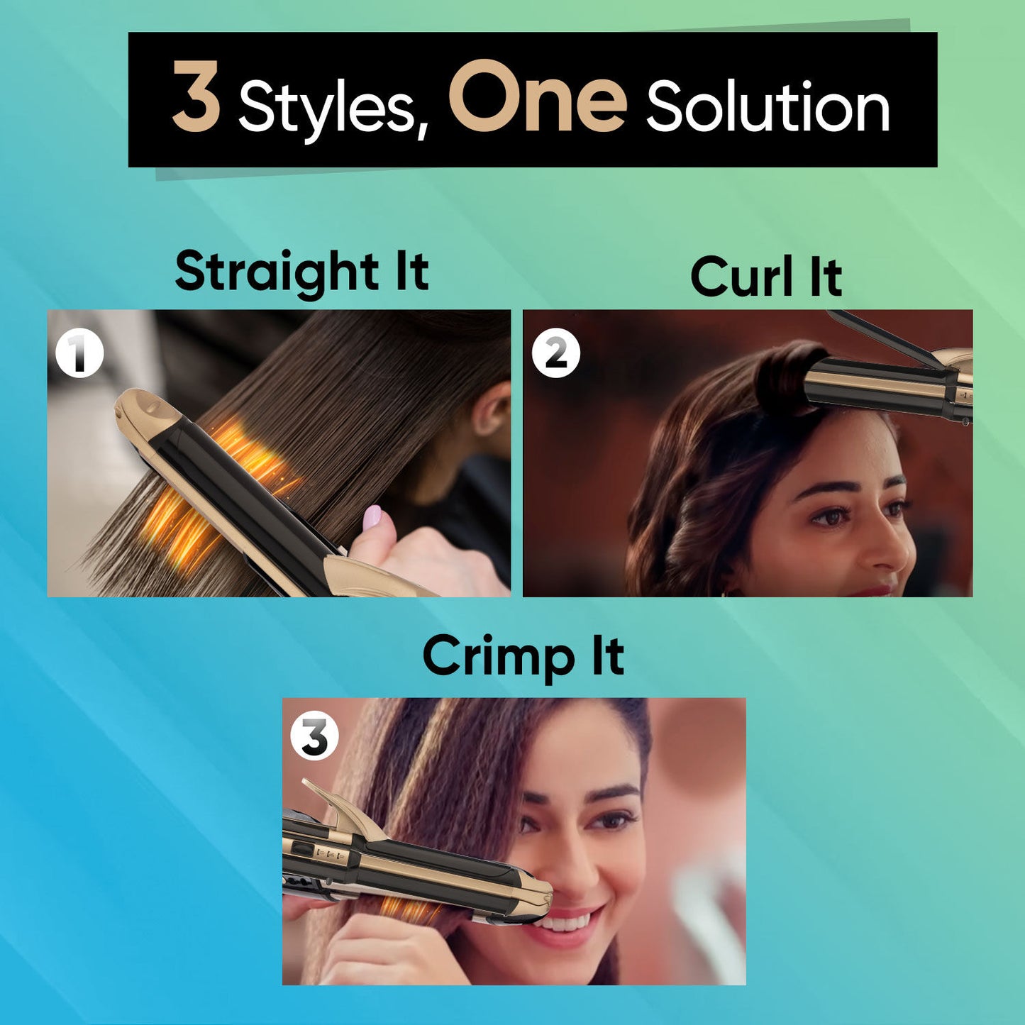 Vega 3-in-1 Hair Styler for straightening curling and crimping