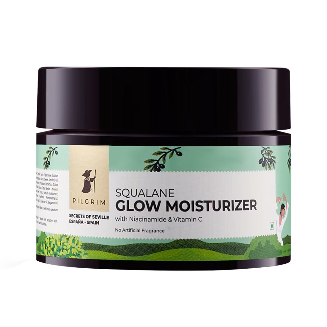 Pilgrim Squalane Glow Moisturiser 50g with niacinamide and vitamin C for daily radiance